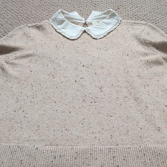 Neutral Marled Sweater Peter Pan Collar and Layered Shirt Hemline - Picture 12 of 12